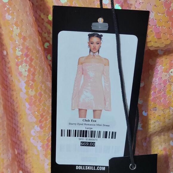 Club Exx Dolls Kill Starry Eyed Romance Sequin Mini Dress Large NWT Party Rave - Picture 4 of 12